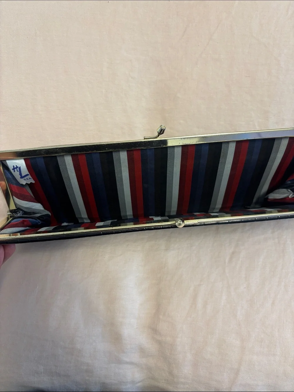 Vintage Harry Levine black gold  Croc-Embossed Long Clutch Wallet purse Evening